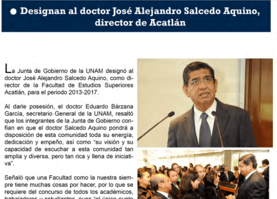 Designación del doctor Salcedo Aquino como director de la FES Acatlán Designación del doctor Salcedo Aquino como director de la FES Acatlán