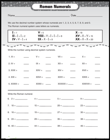 Help kids learn about roman numerals by filling in the missing numbers in this worksheet. Roman Numerals Worksheet In Printable Pdf