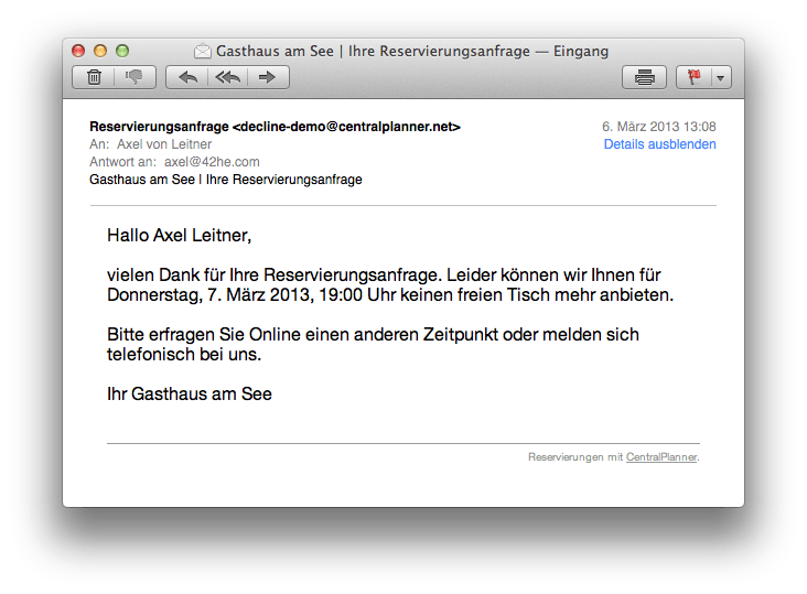 Wir werden ihre anfrage so schnell wie möglich . Reservierungen automatisch ablehnen