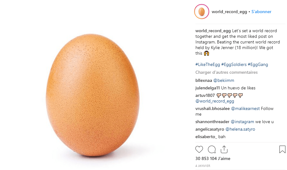 World Record Egg la photo la plus likée sur Instagram