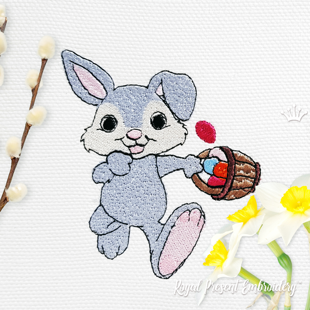 Commercial use of our machine embroidery designs. Cute Easter Bunny Carries The Basket With Eggs Free Machine Embroidery Design Royal Present Embroidery