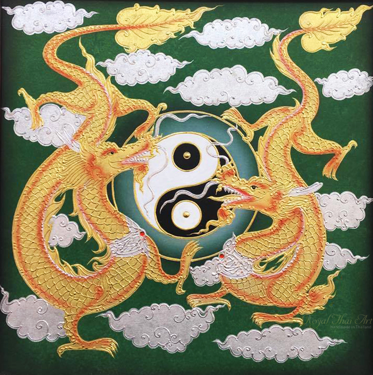 Dragon Art Ecstatic Ying Yang Traditional Oriental Art Royal Thai Art