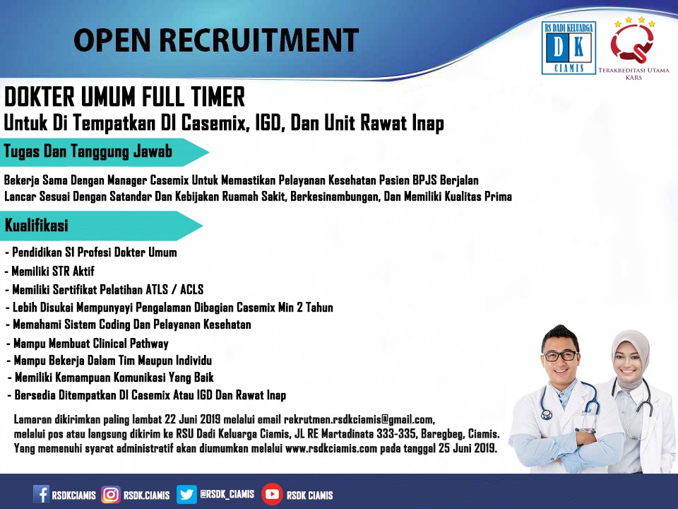 RSU Dadi Keluarga Ciamis Kembali Membuka Lowongan Kerja Dokter Umum Full  Timer – RSU Dadi Keluarga Ciamis