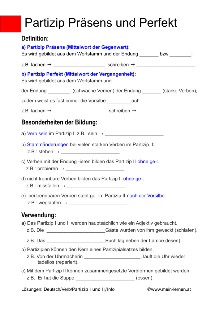 Spielbergerstraße 4, 72285 pfalzgrafenweiler, germany. Partizip PrÃ¤sens und Perfekt
