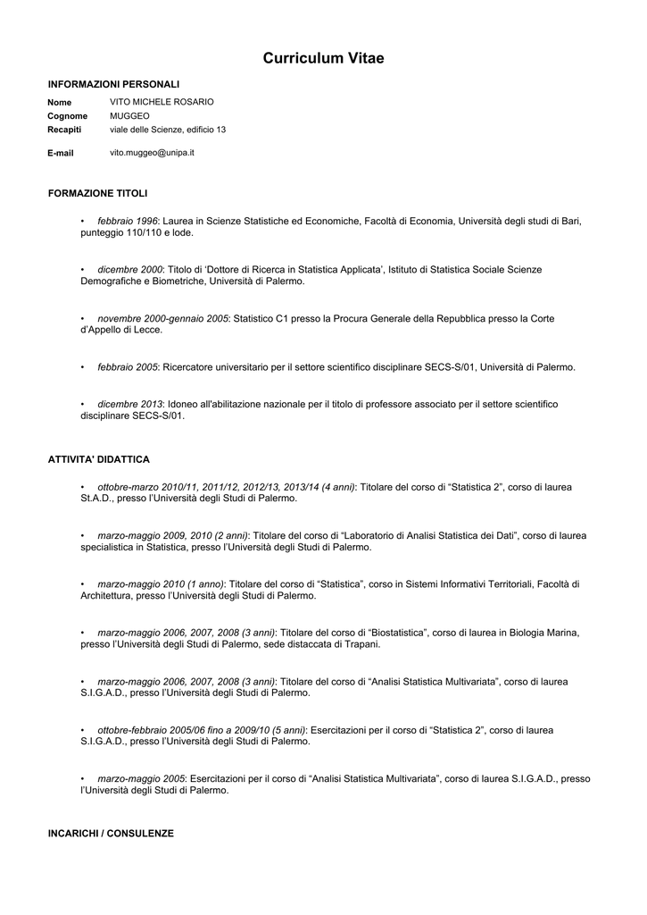 Curriculum Vitae - Unipa-Portale Della Didattica