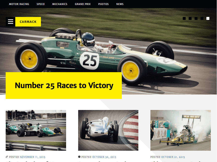 Carmack is a magazine theme, designed primarily for car magazines – but equally usable for Video Games, Movies, Music or any other visual magazine style site. Carmack supports featured content and post formats to allow you to create the perfect website.