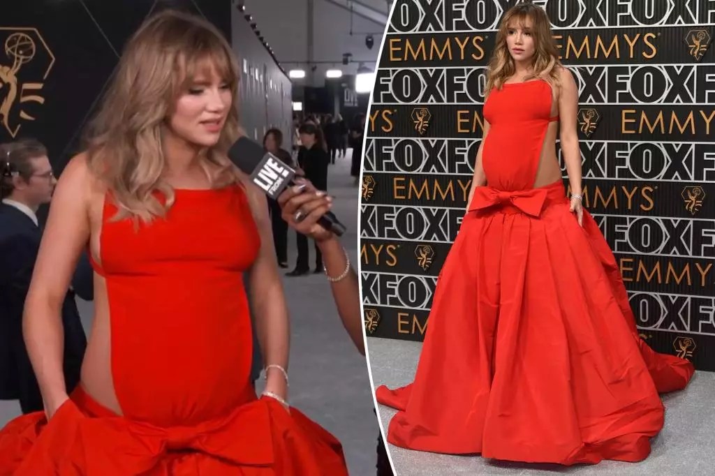 Suki Waterhouse Shines on the Emmys 2024 Red Carpet with Her Baby Bump