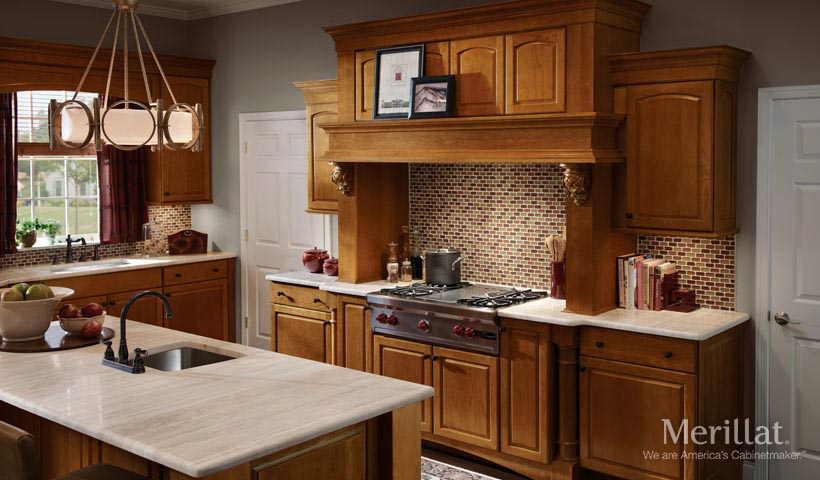 Thermofoil cabinets have many clear. Merillat MasterpieceÂ® Fox Court in Cherry Golden Lager