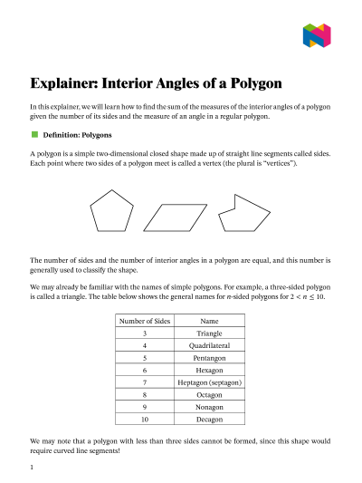 Interior angle if a convex polygon has n sides, then the sum of the measures of. Lesson Interior Angles Of A Polygon Nagwa