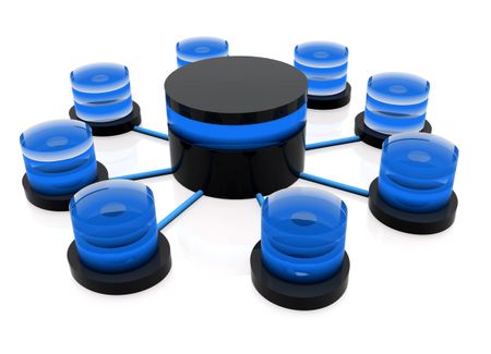 3d Database Structure Over White In Black And Blue In A Reflective Material Freestock Photos