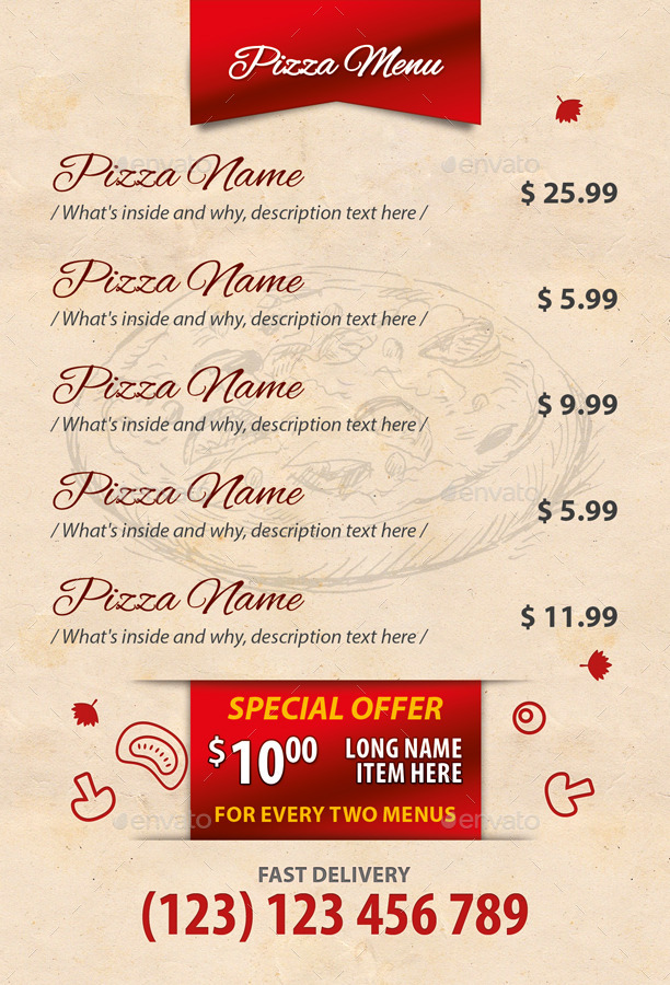 Italian Restaurant Menu Table Tent Template 20 by 21min