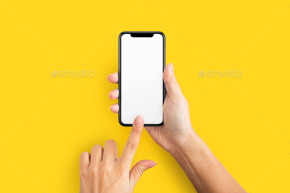 Make your mobile ui design presentation stand out from crowd. Mockup Of Female Hand Holding Cell Phone With Blank Screen Stock Photo By Prostock Studio