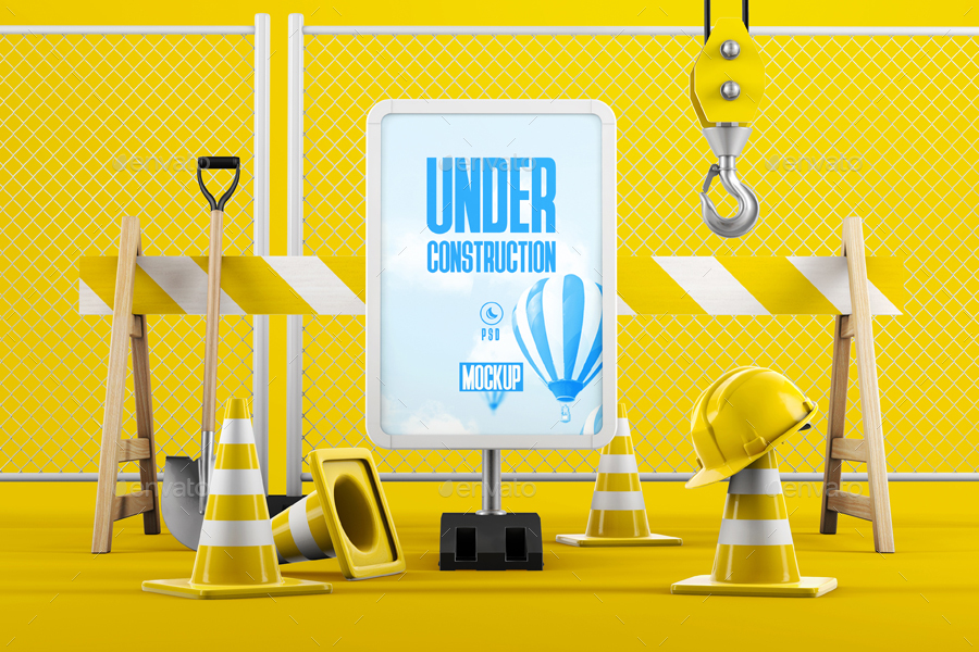 To cover the technical restraints, moc. Under Construction Board Mockup By Freesunka Graphicriver