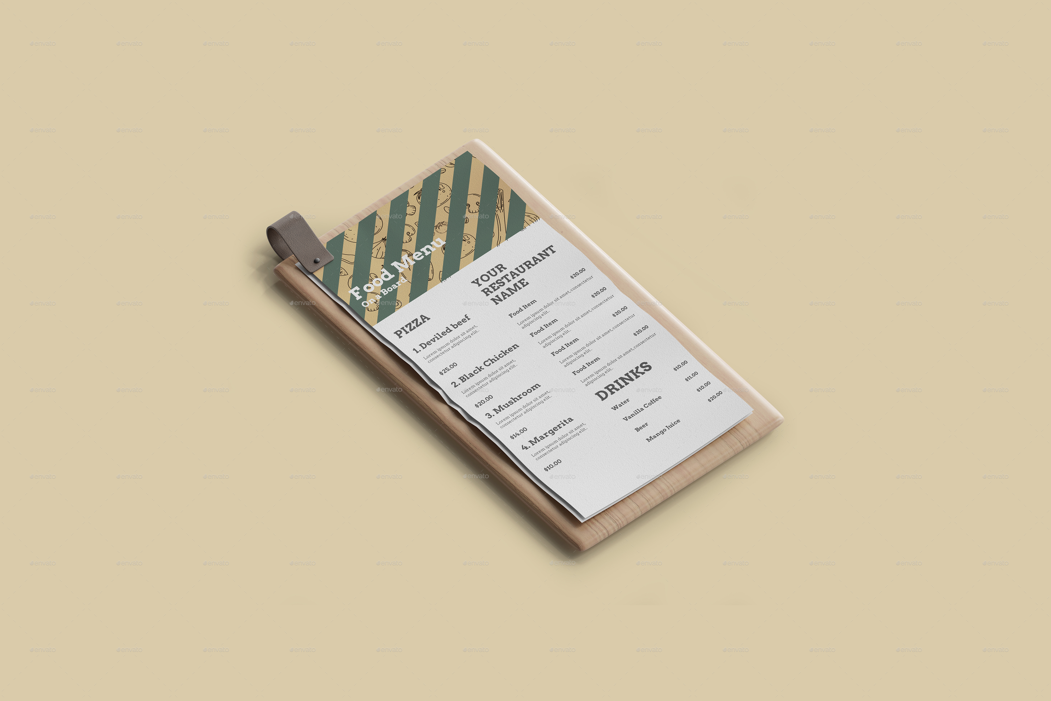 Restaurant menu template daily catch. Dl Food Menu On A Wooden Board Mockup By Mock Upstudio Graphicriver