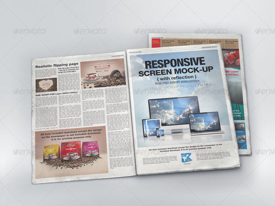 Two mockups of an open/closed newspaper. Mynewspaper Mock Up By Kenoric Graphicriver