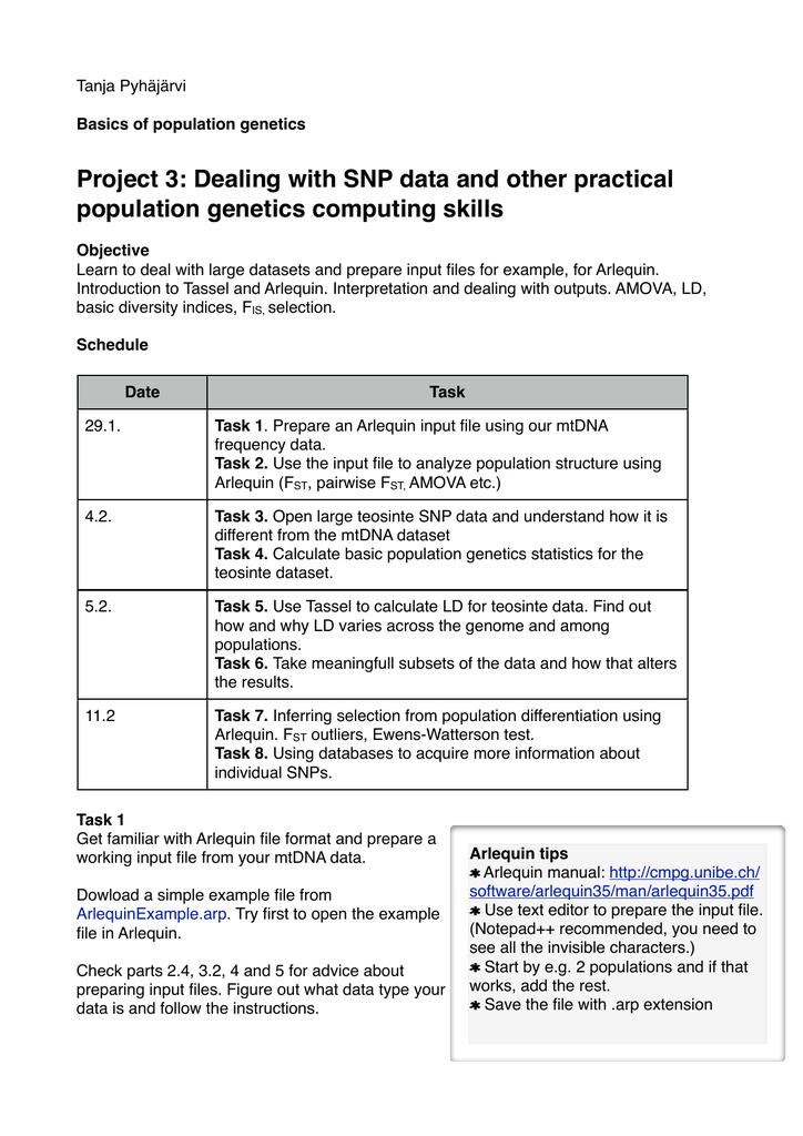 Population genetics is the theory describing the evolution of the genetic makeup of a population of similar organisms. Project 3 Dealing With Snp Data And Other Practical Manualzz