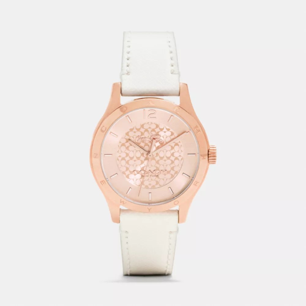 Gold is a great investment because it maintains its value in the long term. Coach W6041 Maddy Rosegold Plated Strap Watch White Coach Accessories