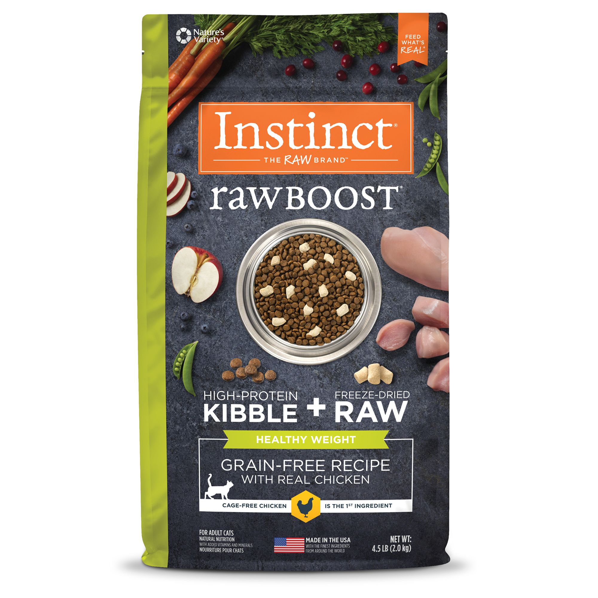 Dogs and cats are from different species of animals, appealing to different types of people. Nature's VarietyÂ® InstinctÂ® RawBoost Healthy Weight Cat Food - Grain Free, Freeze Dried Raw