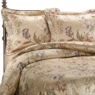 Croscill queen size comforter, bed skirt dust ruffle and pair of standard size pillow shams, in the long retired iris pattern, rich brocade featuring iris . CroscillÂ® Comforter Set in Iris - Bed Bath & Beyond