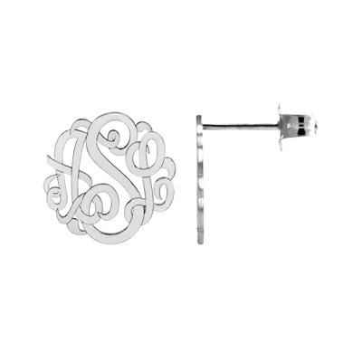 Stainless steel rose gold monogram earrings with pearl backs. Personalized 10mm Script Monogram Earrings Jcpenney