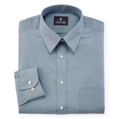 Mens tonal blue plaid fitted travel stretch broadcloth dress shirt . Stafford Mens Travel Easy-Care Broadcloth Stretch Dress Shirt, Color: Blue End On End - JCPenney