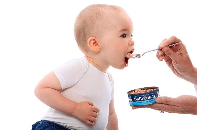 Baby eating tuna