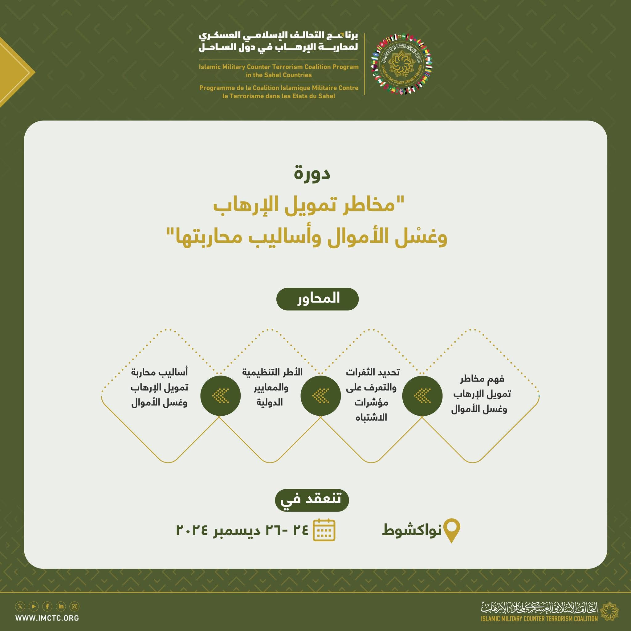 نواكشوط.. التحالف الإسلامي ينظم دورة حول مخاطر تمويل ⁧‫الإرهاب‬⁩
