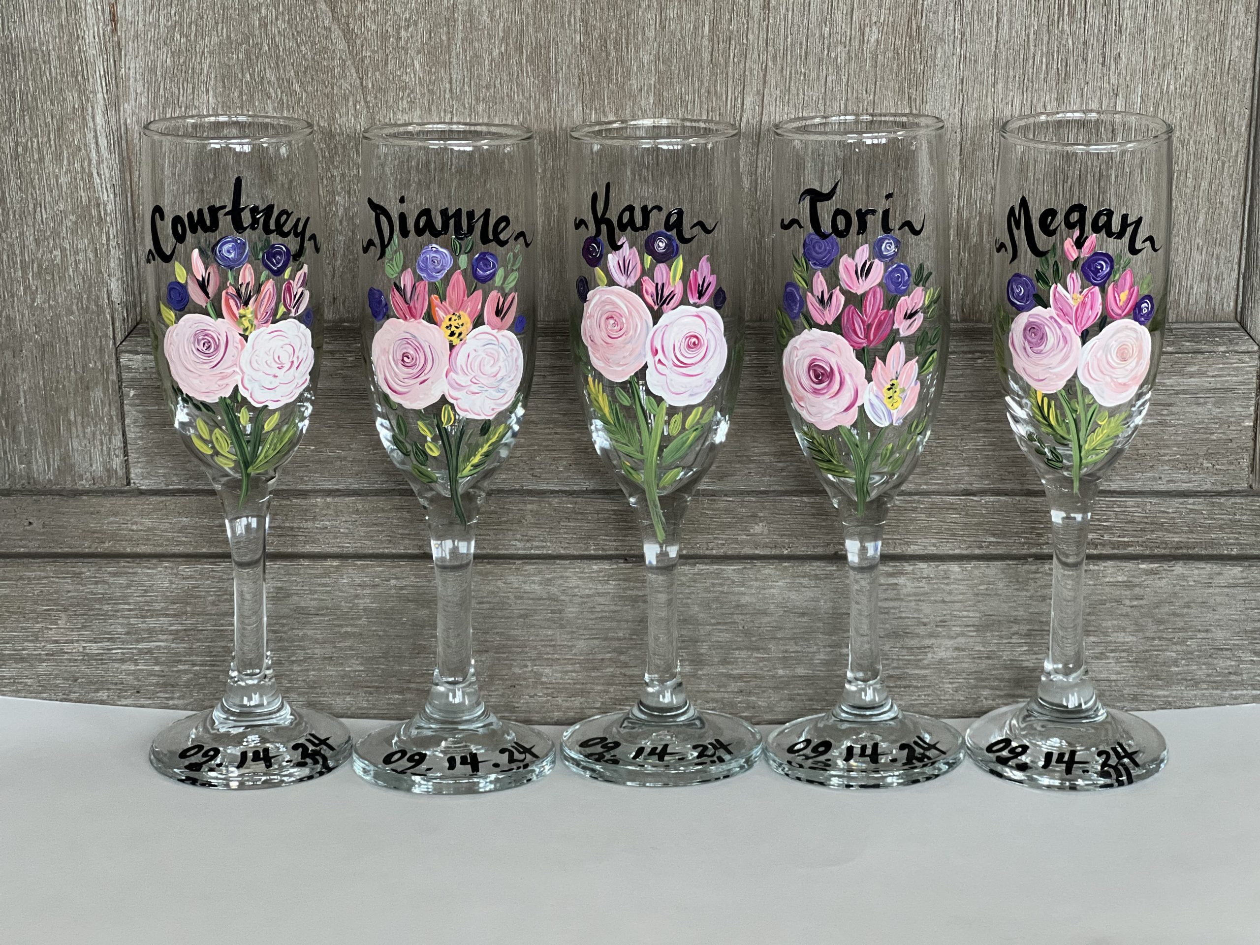 Hand painted bridal party glasses sales