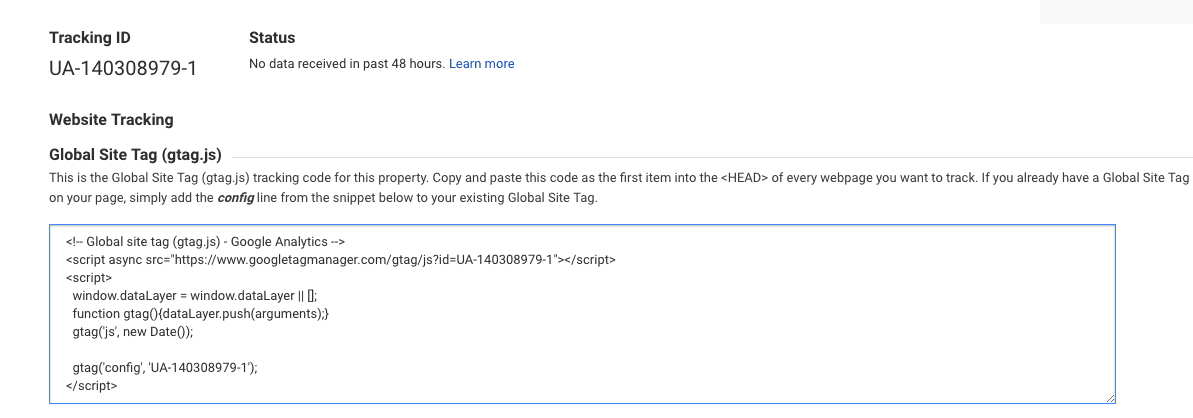  copy and paste the Google Tracking Code