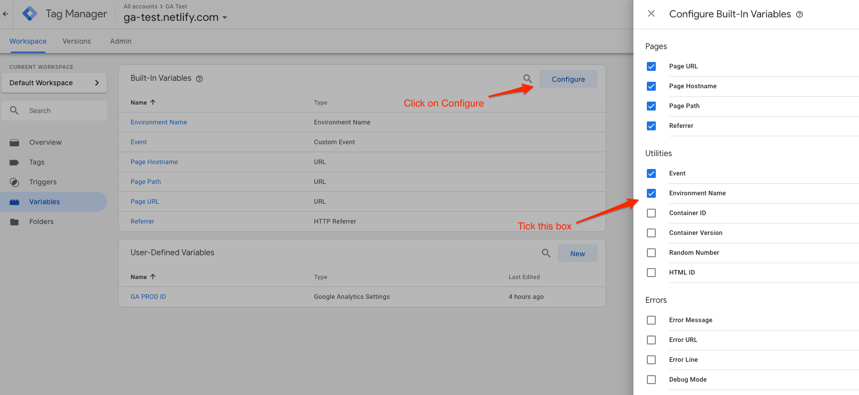 Enable the Environment Name variable in Google Tag Manager