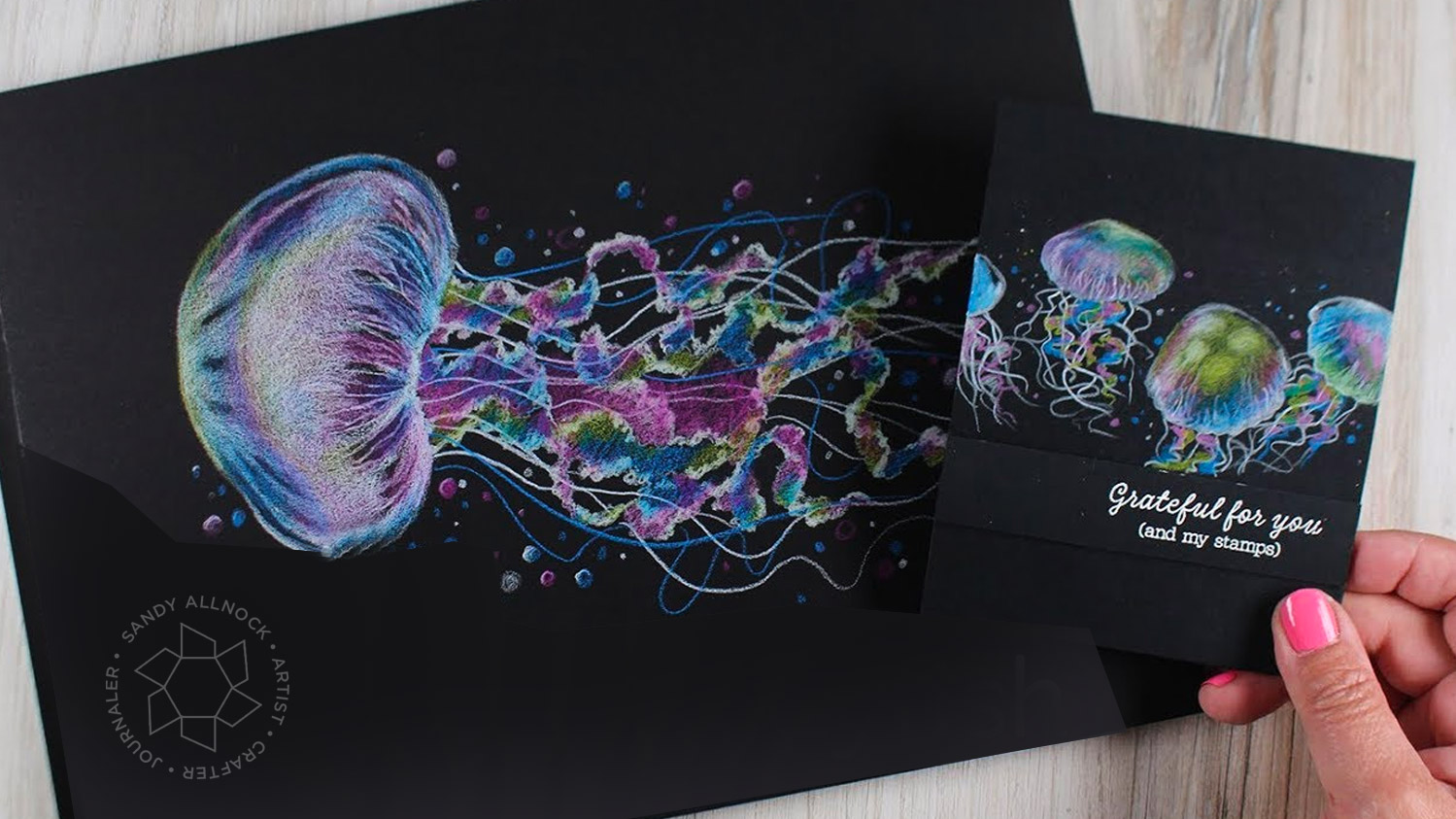 5 tips for drawing on black paper · 1. Drawing Transparent Jellyfish On Black Paper Sandy Allnock