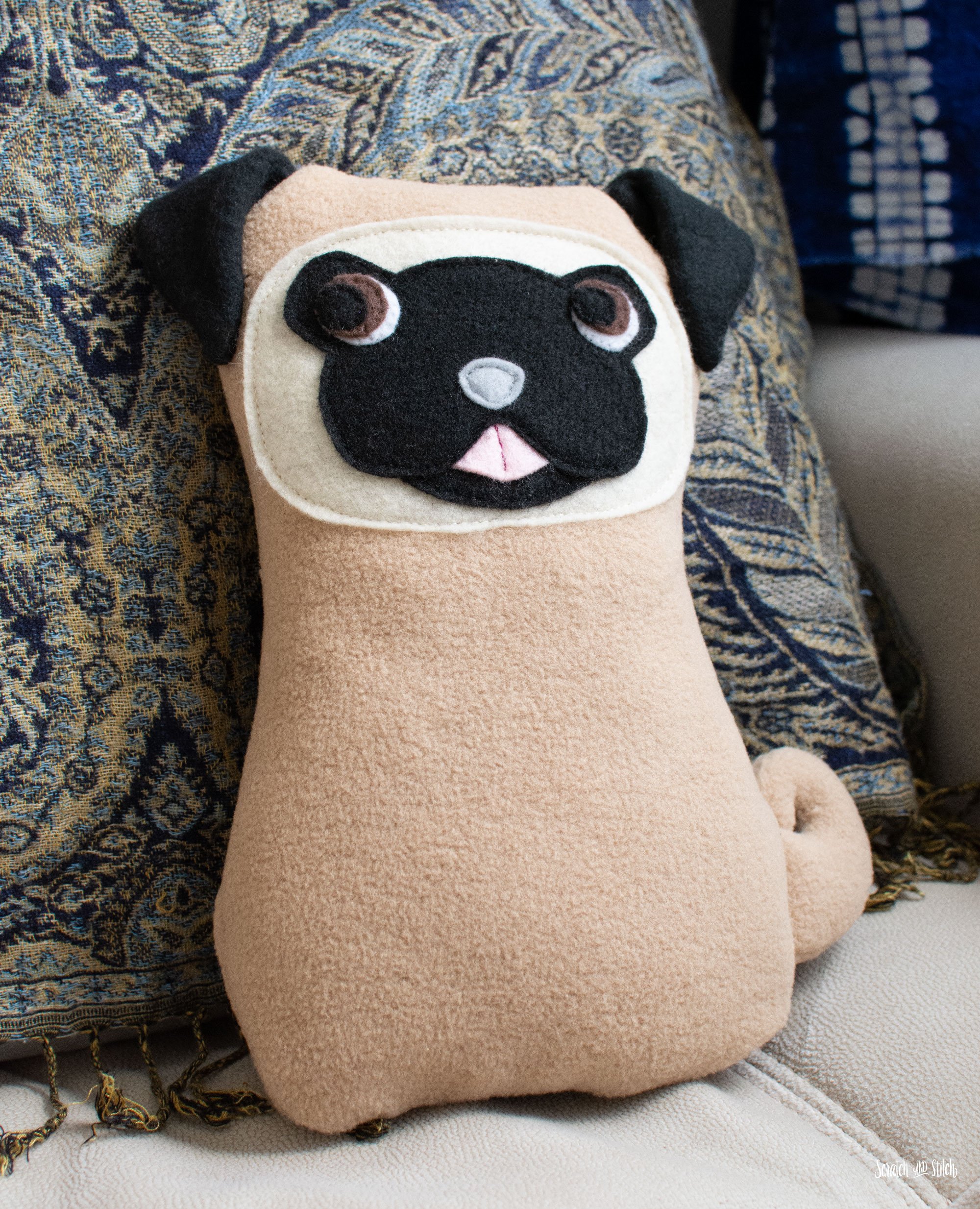 plush pug dog stuffed animal sewing pattern scratch and stitch
