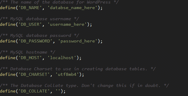 Fix database connection issue on VestaCP Although VestaCP is a younger panel than cPanel, it also puts at your disposal a simple and intuitive interface to work with databases. Using it you will be able to fix the “Error establishing a connection to the database” WordPress error. As with cPanel, start by reviewing the first three possible causes of the error: 1. Database name is wrong 2. Database username is wrong 3. The user's password is not correct By default, VestaCP does not have a file manager like cPanel, but you have several options to access your web files and view the contents of wp-config.php. For example, if you have Optimized VPS you will have a file manager integrated into the panel; but even if that wasn't the case, you could connect via FTP with a program like FileZilla, or use SSH Whatever you do, access the contents of the wp-config.php file and check the database name, MySQL username, and password that are configured. For example, over SSH you would see something like this: https://wbcomdesigns.com/wp-content/uploads/2017/09/image001.png Now you have to compare them with the correct ones. Within VestaCP go to the databases section, and click on “ Edit ” for the database you are going to use: https://cloudcone.com/docs/wp-content/uploads/sites/2/2017/07/vesta_createdb.jpg On this screen, you can simultaneously check that both the database name and the MySQL user you use in WordPress are correct, as well as change the user's password if necessary. If you see any data in the wp-config.php file that is not correct, correct it! 4. There is something wrong with the server name you have configured As in cPanel, in a VestaCP environment, it is normal that both the database and the application are on the same server, so the correct name for the database server would be “ localhost ”. But if you think that this is not your case, confirm it with the technical team of your hosting company, they will be able to guide you! 5. The user does not have the appropriate permissions on the database In VestaCP you will not encounter this problem! This panel does not allow you to create a MySQL user without assigning it to a database; This is a little less flexible than cPanel, but it also takes away headaches like this. 6. Database server not responding If you're sure everything else is ok, it's up to you to SSH into the server and runs some tests to make sure everything is ok.