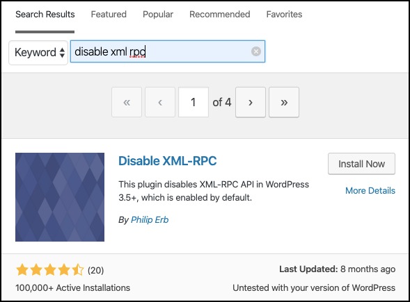 plugin disable xmlrpc wordpress