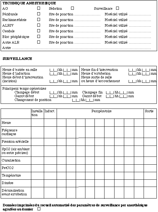 Dossier Anesthésique La SFAR