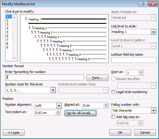 To apply automatic numbering to your chapter headings: How to create numbered headings or outline numbering in