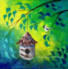 BirdhouseGreenWM Birdhouse, acrylic, 6" x 6"