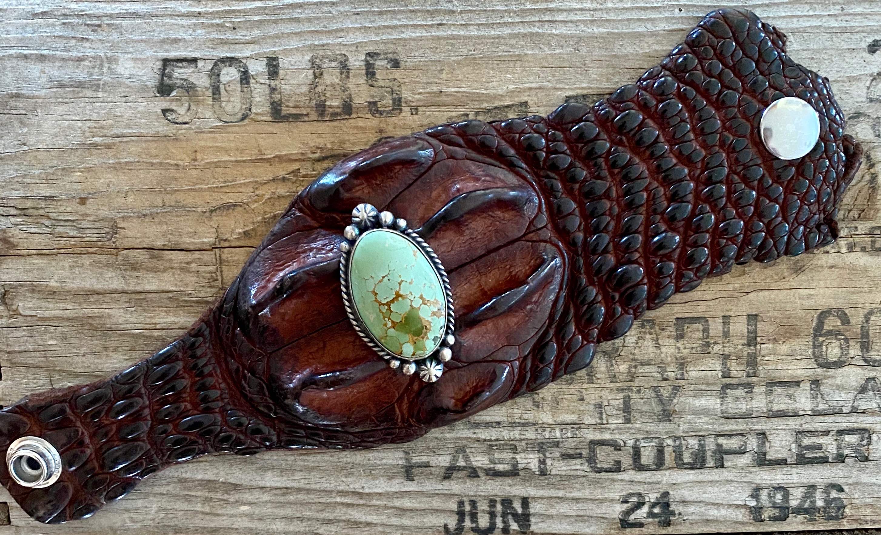 Alligator Hide + Turquoise Bracelet