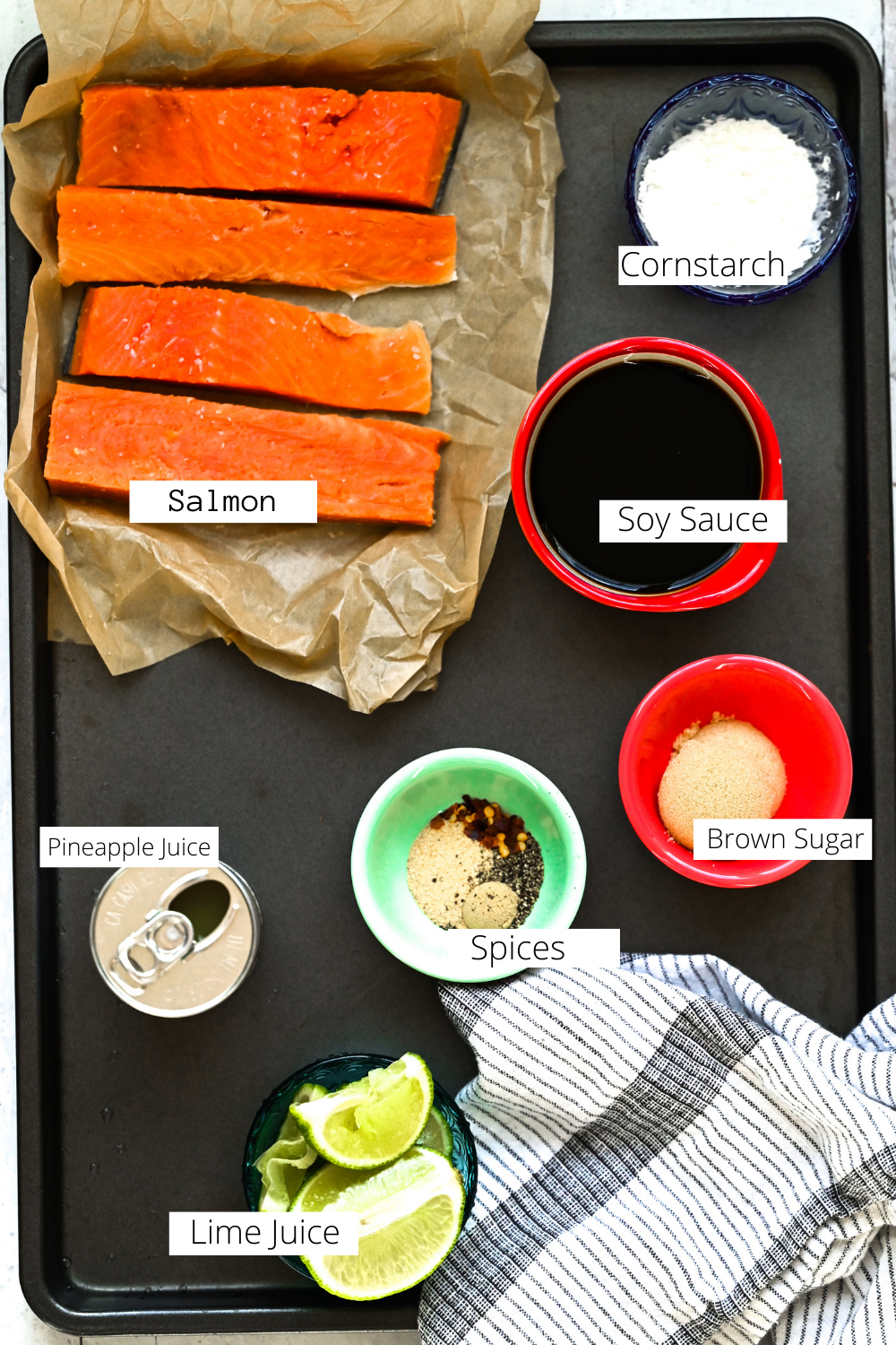 Ingredient flat lay photo of everything you'll need to make this recipe - this includes labels. 