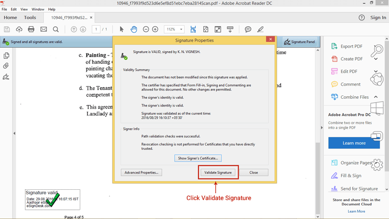 In acrobat or reader, the signature of a certified or signed document is valid if you and the signer have a trust relationship. Step By Step Procedure To Validate Esign Signdesk