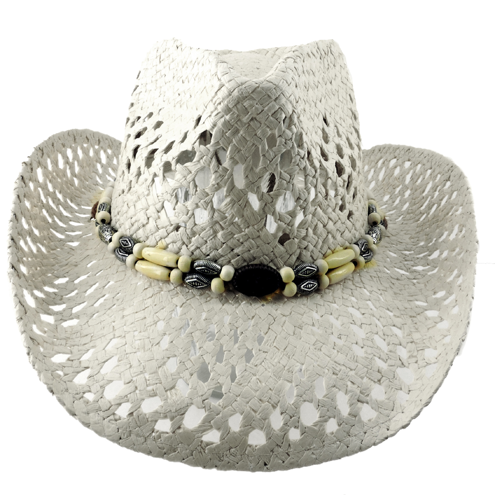 Women's Cowboy Straw Lace Hat w Wood 