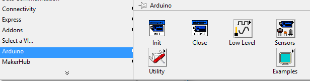 Ouverture de la palette outils Arduino du Block_Diagram