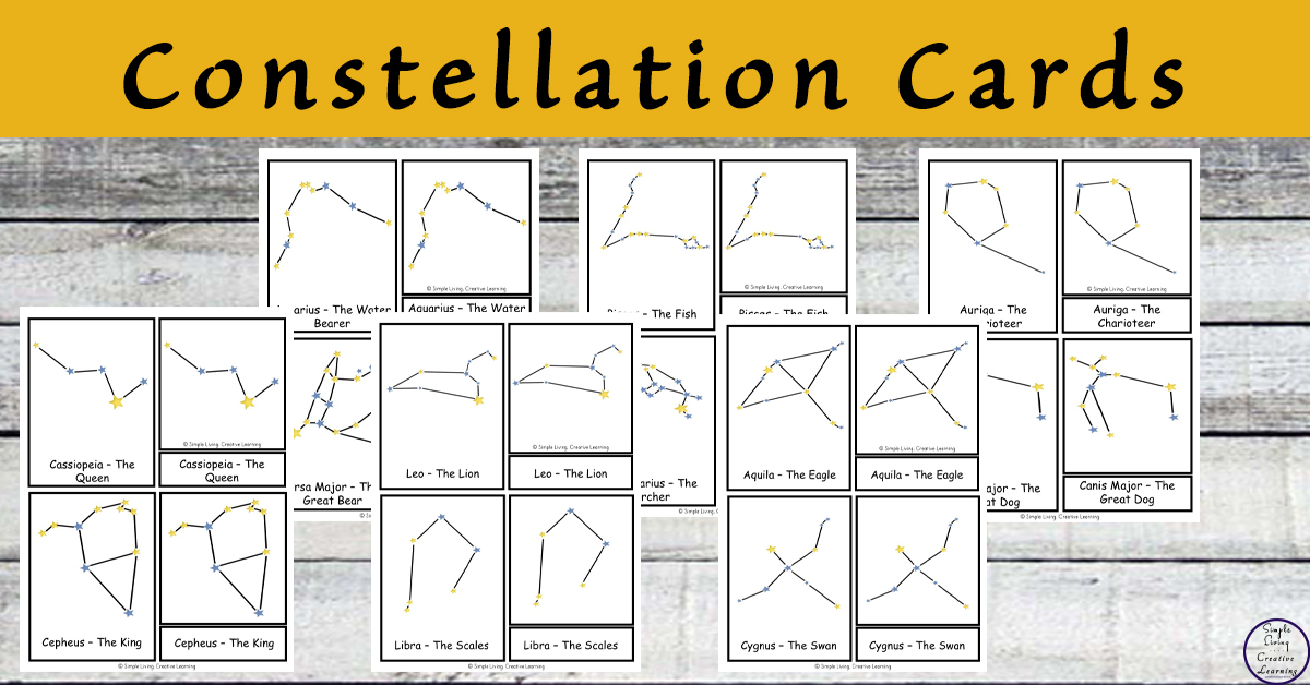 Perfect for solar system lesson! Free Printable Constellation Cards Simple Living Creative Learning