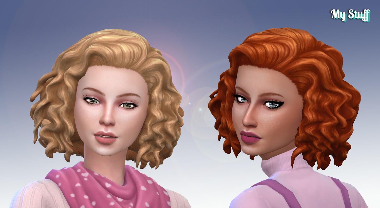 Use a chic scrunchie to lock your hair in place and use a stylish hair accessory to bring the look together. Mystufforigin: Medium Mid Curly hair retextured ~ Sims 4 Hairs