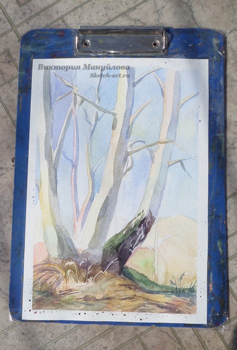 как рисовать березу акварелью