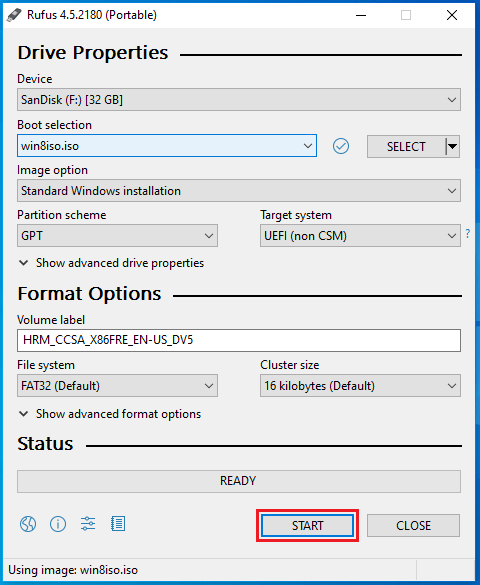Final step to start creating bootable pendrive