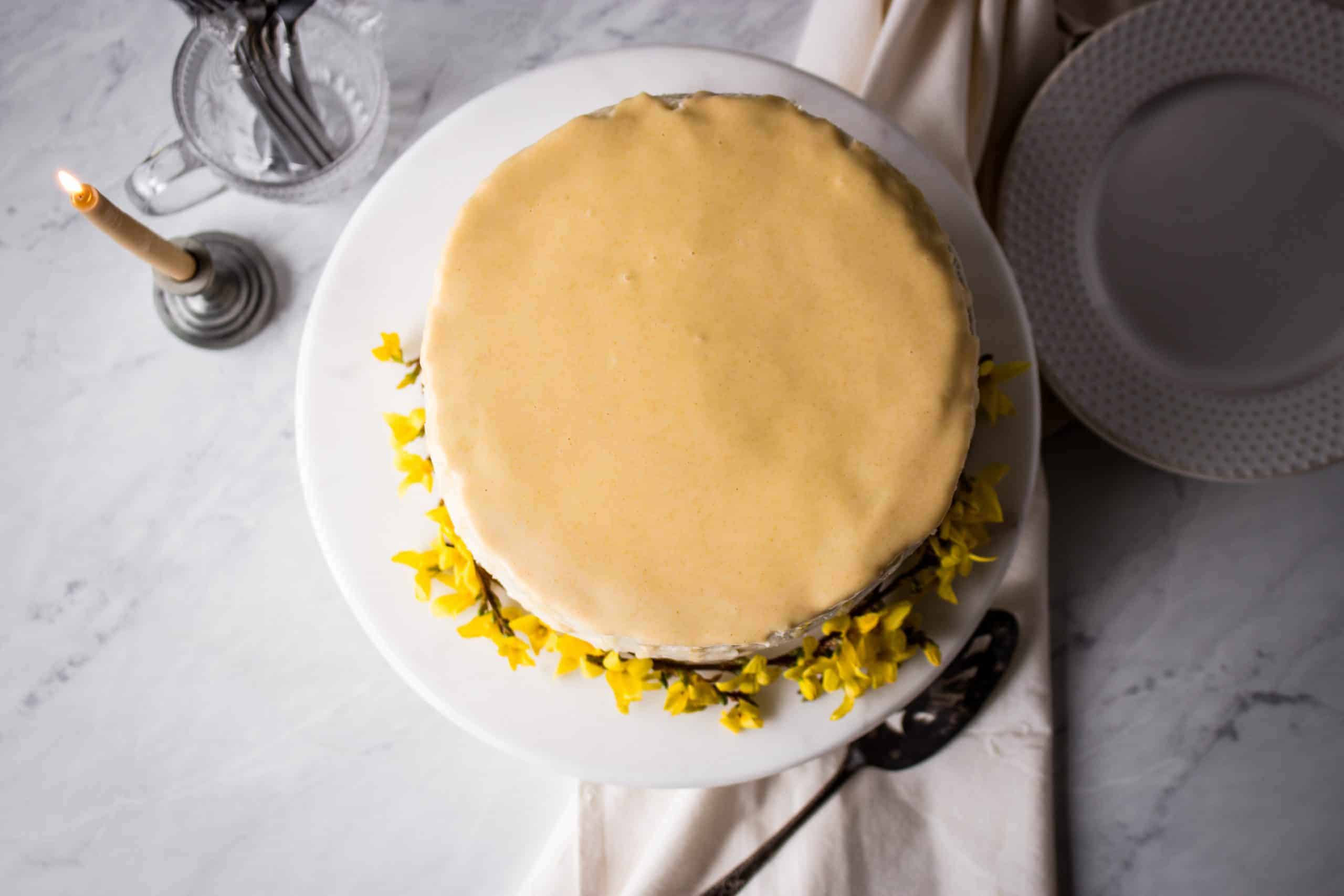 the overhead view of my easy gluten free white cake