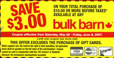 Save $5 with coupon when you spend $20 or more! Bulk Barn Canada Flyer: $3 off $10 Coupon | Canadian