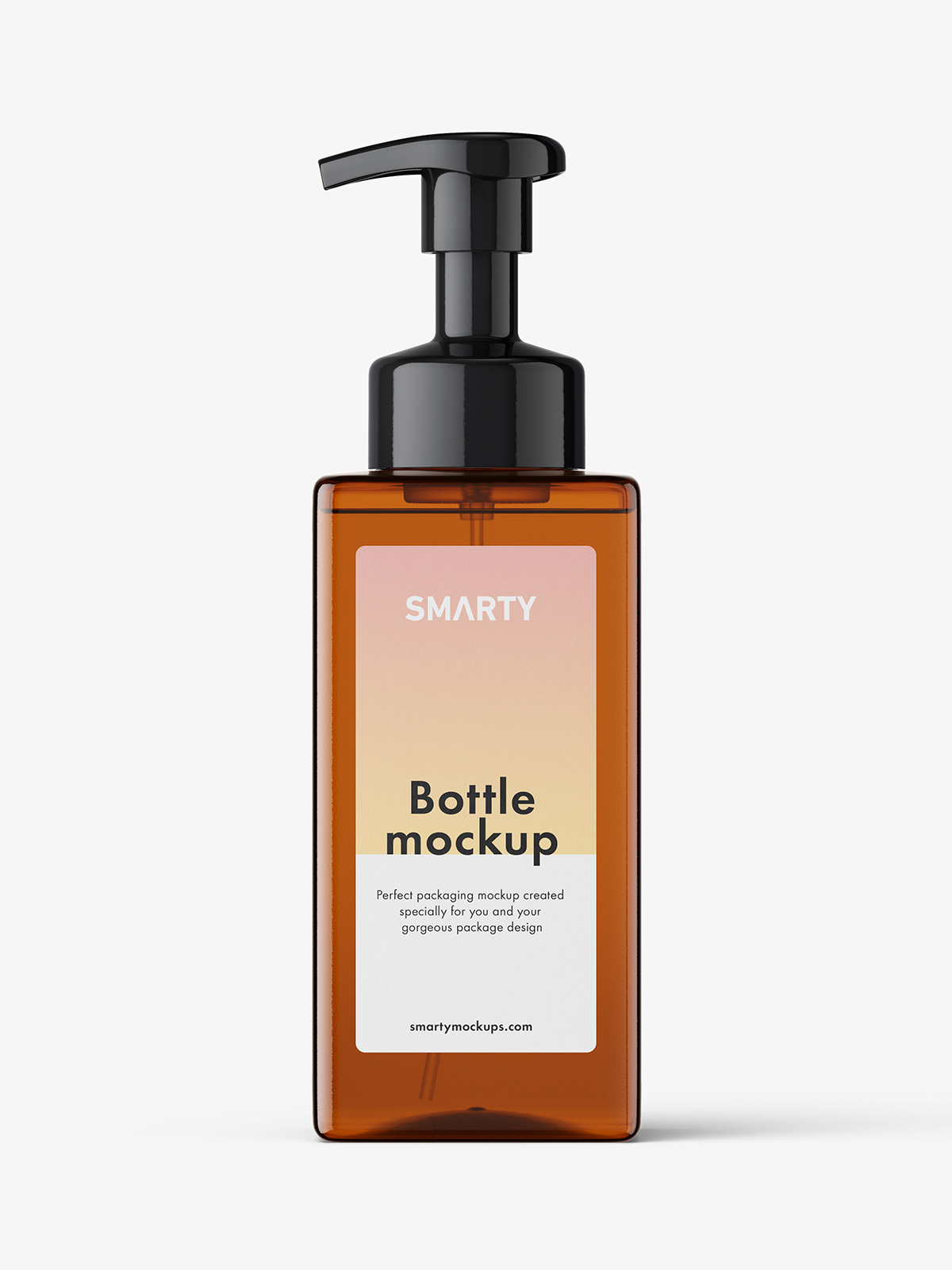 Free for commercial use high quality images Square Bottle With Pump Mockup Amber Smarty Mockups