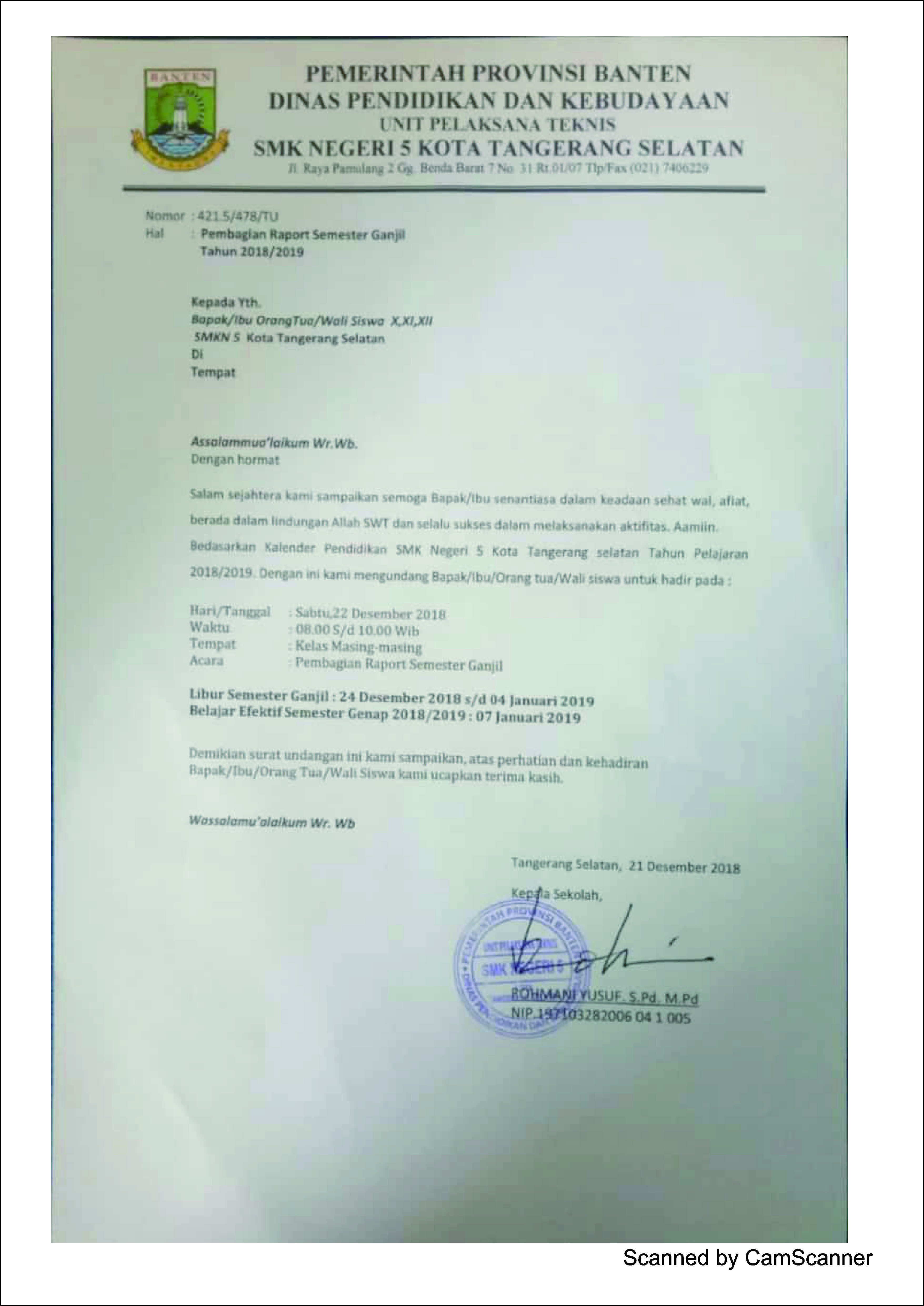 Contoh surat pengumuman berbicara mengenai . Pembagian Raport Semester Ganjil Tahun Pelajaran 2018 2019 Smkn 5 Tangsel